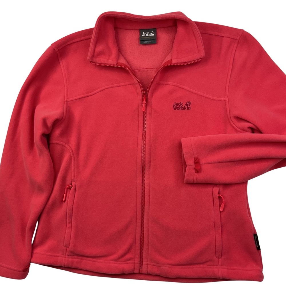 Jack Wolfskin Fleece Jacket Full Zip Mock Outdoors Warm Soft Women Sz L Coral